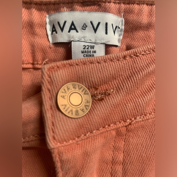 Ava & Viv Women's High Rise Jeans in Coral - Picture 3 of 7